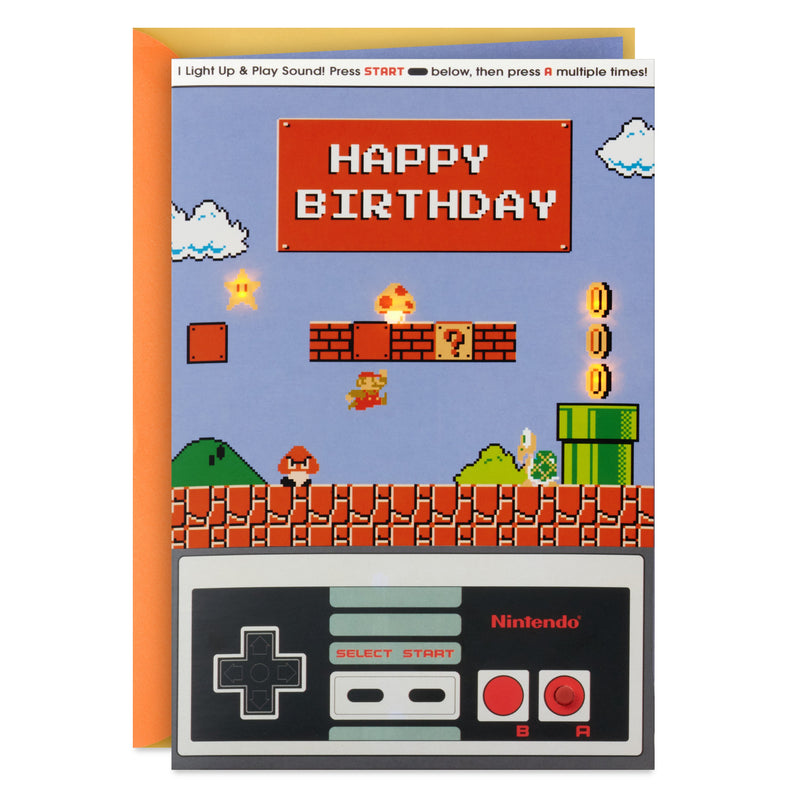 Musical and Light Up Birthday Card - Nintendo Super Mario Bros. World 1 Design