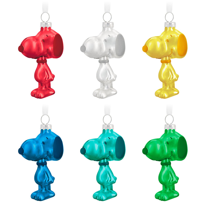 Collectable PEANUTS™ Glass Ornaments - Pack of 6 Colourful SNOOPY Figures
