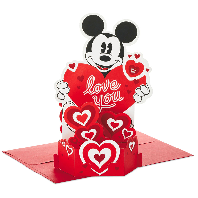 Valentine's Day Card - 3D & Pop Up Musical & Light Up Disney Mickey Mouse Design