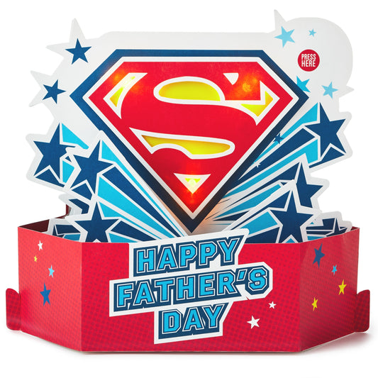 Musical & Light Up Father's Day Card - 3D Pop-Up Superman Logo