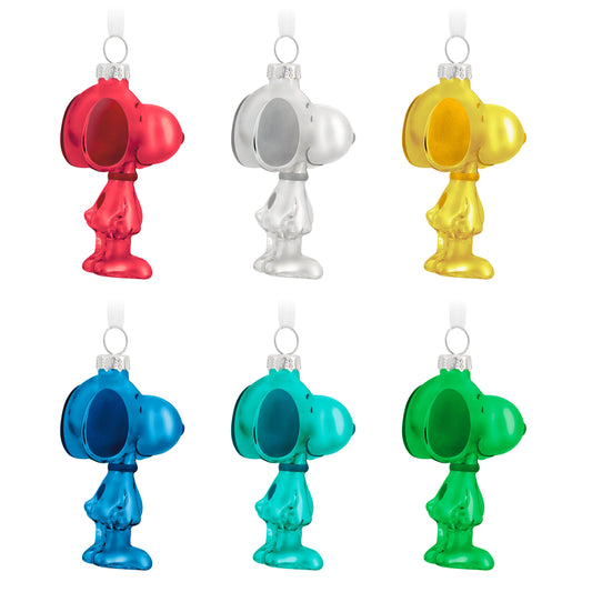 Collectable PEANUTS™ Glass Ornaments - Pack of 6 Colourful SNOOPY Figures