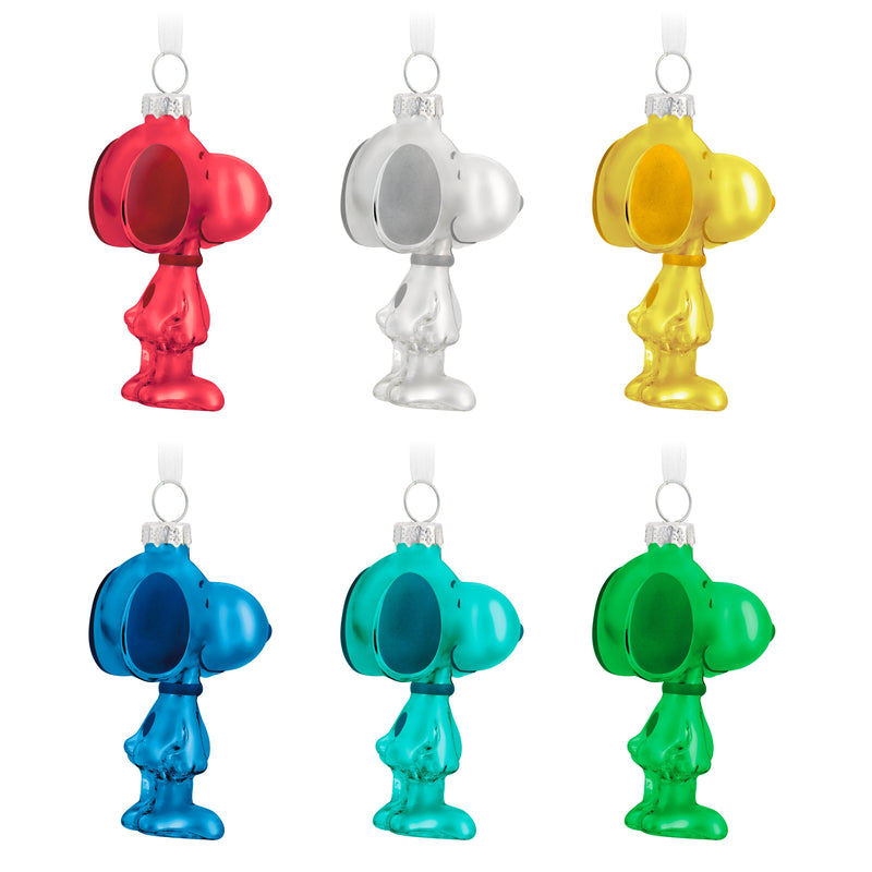 Collectable PEANUTS™ Glass Ornaments - Pack of 6 Colourful SNOOPY Figures