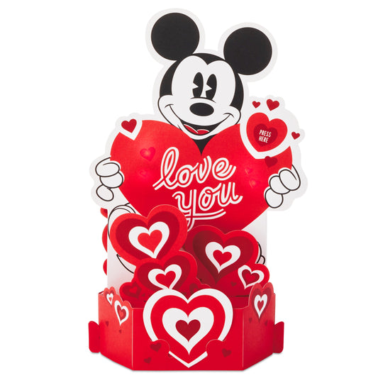 Valentine's Day Card - 3D & Pop Up Musical & Light Up Disney Mickey Mouse Design
