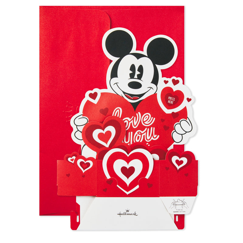 Valentine's Day Card - 3D & Pop Up Musical & Light Up Disney Mickey Mouse Design