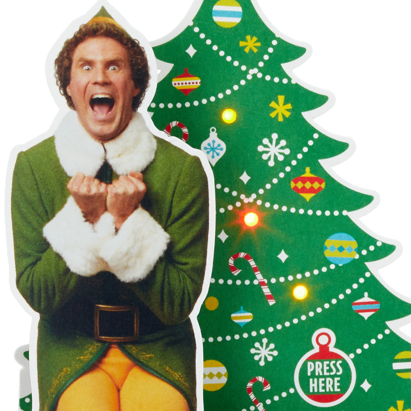 Christmas Paper Wonder Card - 3D Pop Up Buddy the Elf with Tree and Light and Sound Design