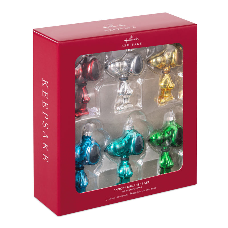 Collectable PEANUTS™ Glass Ornaments - Pack of 6 Colourful SNOOPY Figures