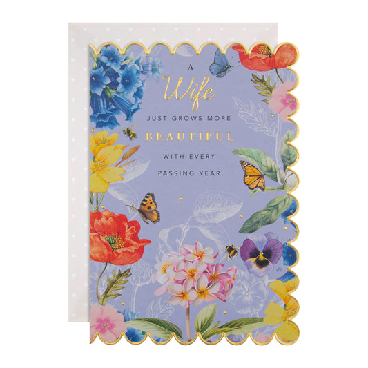Marjolein Bastin Birthday Card For Wife - Scattered Colourful Flower Design