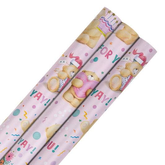 6M Any Occasion Wrapping Paper - 3 x 2M Rolls in 1 Forever Friends Bears Design