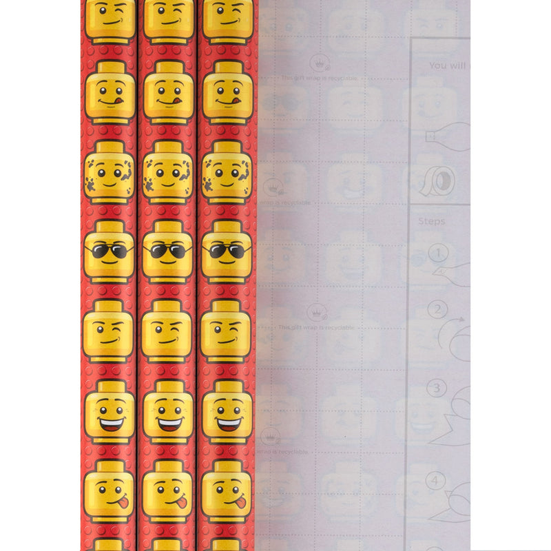 6M Wrapping Paper - 3 x 2M Rolls in 1 LEGO® Heads Design