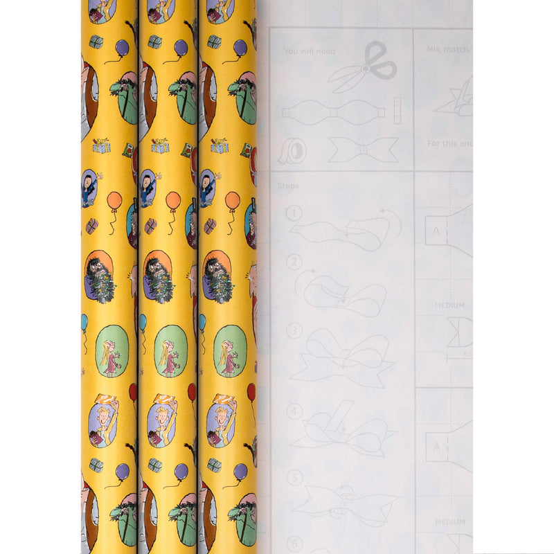 6M Roald Dahl & Quentin Blake Characters Wrapping Paper Multipack - 3 x 2M Rolls