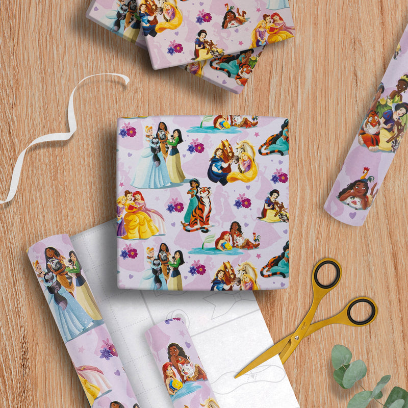 6M Wrapping Paper - 3 x 2M Rolls in 1 Disney Princesses & Pets Design