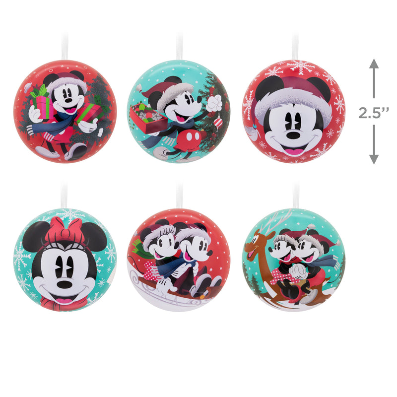 Disney Mickey & Minnie Mouse Tin Bauble Christmas Ornaments, Pack of 12