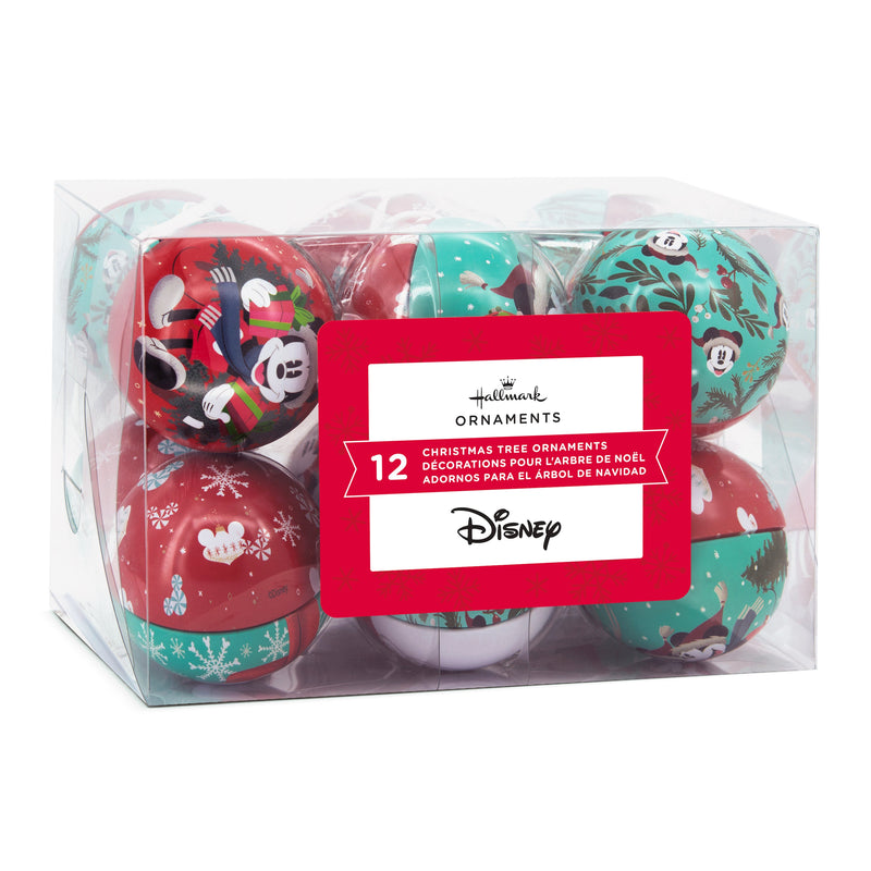 Disney Mickey & Minnie Mouse Tin Bauble Christmas Ornaments, Pack of 12