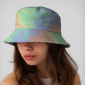 Pastel Rainbow Watercolour Bucket Hat, side angle