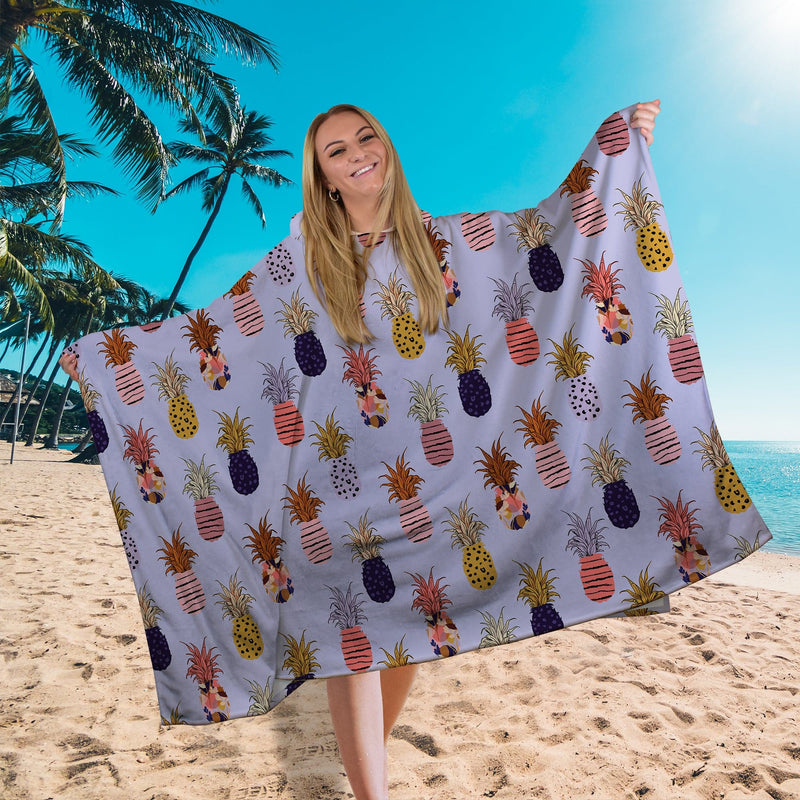 Hooded Towel - Lightweight, Microfibre - Pineapples - Purple collectible from https://britishmade.gifts/