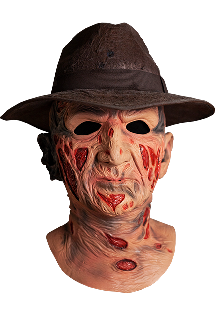 A Nightmare on Elm Street Deluxe Freddy Krueger Mask with Fedora Hat side angle
