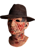A Nightmare on Elm Street Deluxe Freddy Krueger Mask with Fedora Hat close up detail