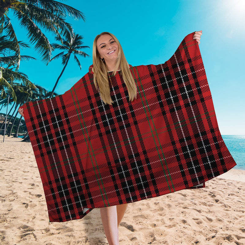 Hooded Towel - Lightweight, Microfibre - Red Tartan Print collectible from https://britishmade.gifts/