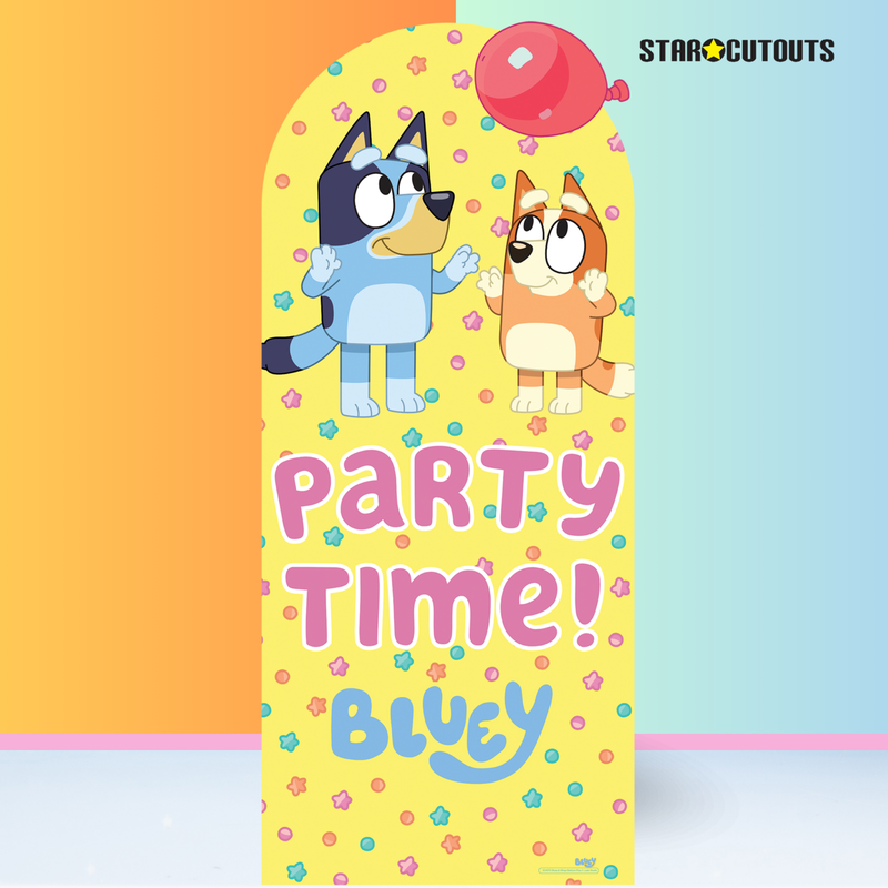 Bluey and Bingo Balloon Party Time Large Backdrop Cardboard Cut Out Height 185cm, size reference