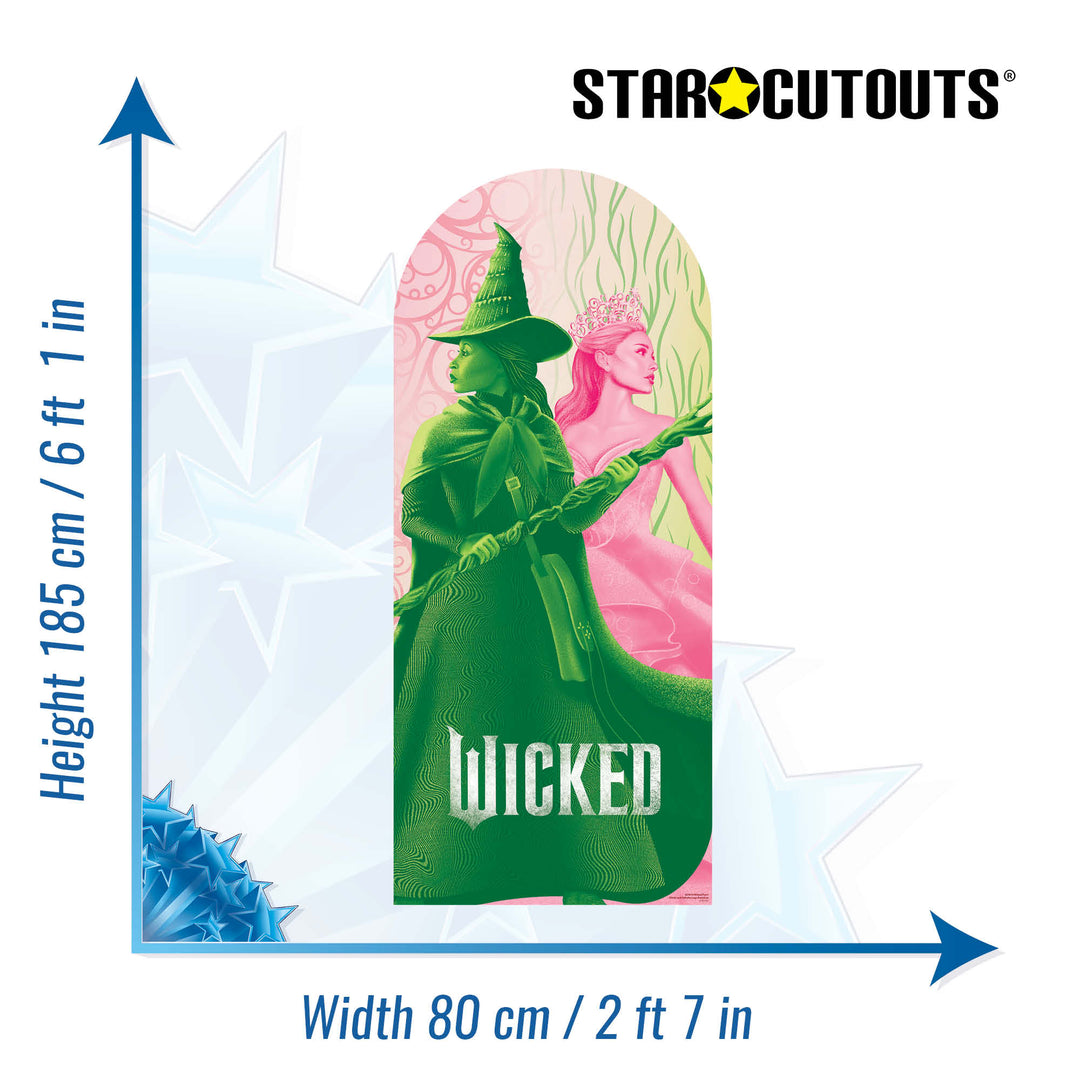 Wicked Glinda and Elphaba Logo Backdrop Single  Cardboard Cut Out Height 185cm