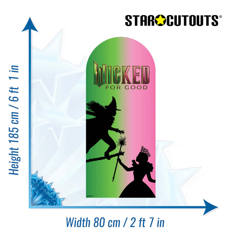 Wicked For Good Pink & Green Silhouette Backdrop Single Cardboard Cut Out Height 185cm, side angle
