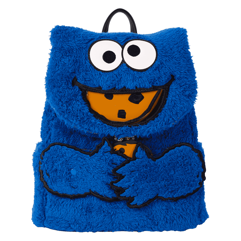 Loungefly - Sesame Street Cookie Monster Plush Cosplay Mini Backpack with Coin Bag close up detail