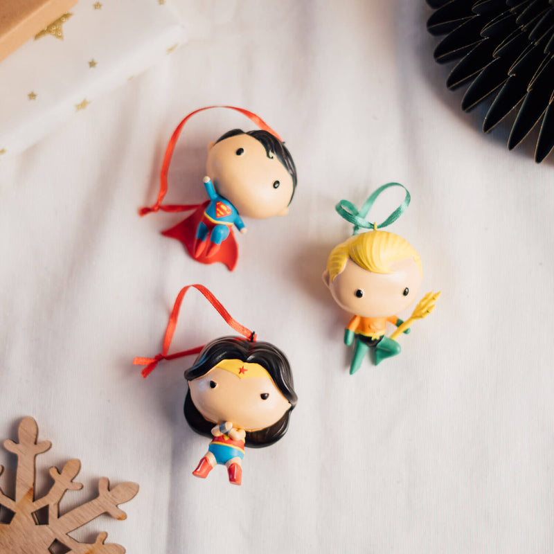 DC Comics Superman, Wonder Woman and Aquaman Set of 3 Christmas Ornaments