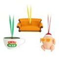 Friends Turkey, Sofa and Central Perk Mug Set of 3 Christmas Ornaments