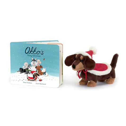 Jellycat Otto's Snowy Christmas Book and Winter Warmer Otto Sausage Dog