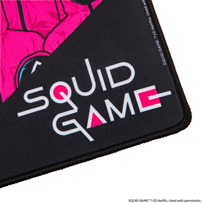 Squid Game Front Man and Guards Pink Desk Mat, side angle