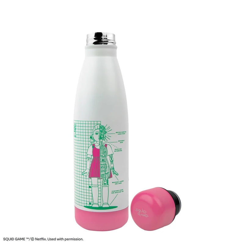 Squid Game Young-Hee Blueprint White Water Bottle, close-up detail