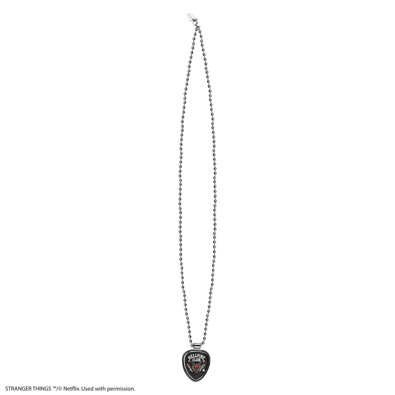 Stranger Things Eddie Munson Hellfire Club Guitar Pick Necklace, close-up detail