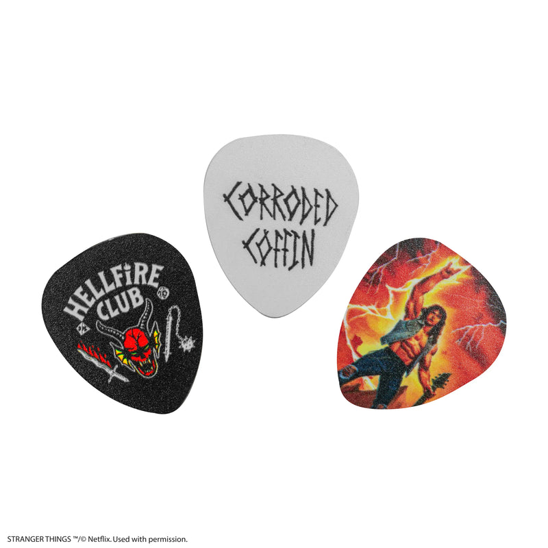 Stranger Things Eddie Munson Hellfire Club Guitar Pick Necklace, packaging shot