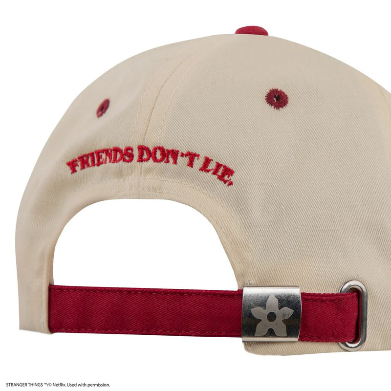 Stranger Things Friends Don't Lie Baseball Cap, in display