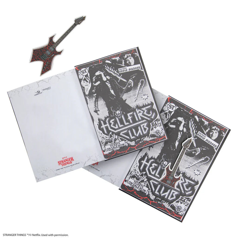 Stranger Things Hellfire Club Hardcover Notebook with Eddie Munson Bookmark, close-up detail