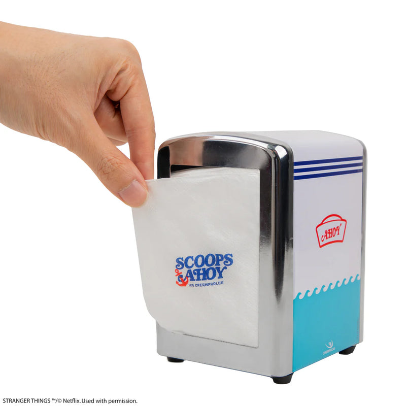 Stranger Things Scoops Ahoy Napkin Dispenser Set, close-up detail