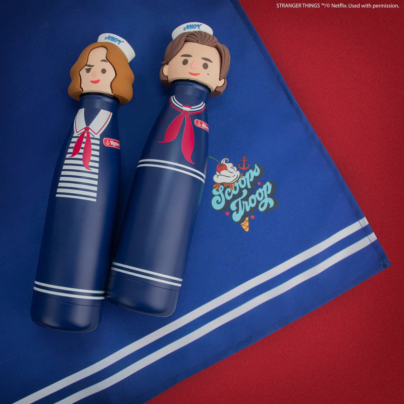 Stranger Things Scoops Ahoy Steve Water Bottle, side angle
