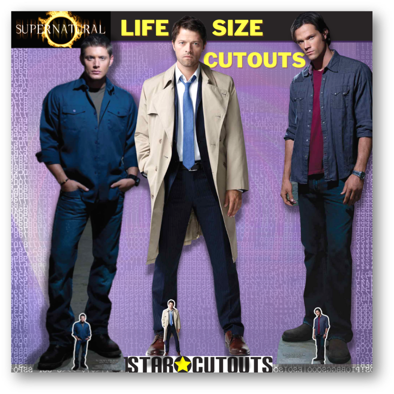 Dean Winchester Blue Shirt Jeans (Jensen Ackles Supernatural) Cardboard Cut Out Height 186cm, packaging shot