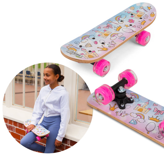 Princess Kids Skateboard with Flashing Wheels 17"