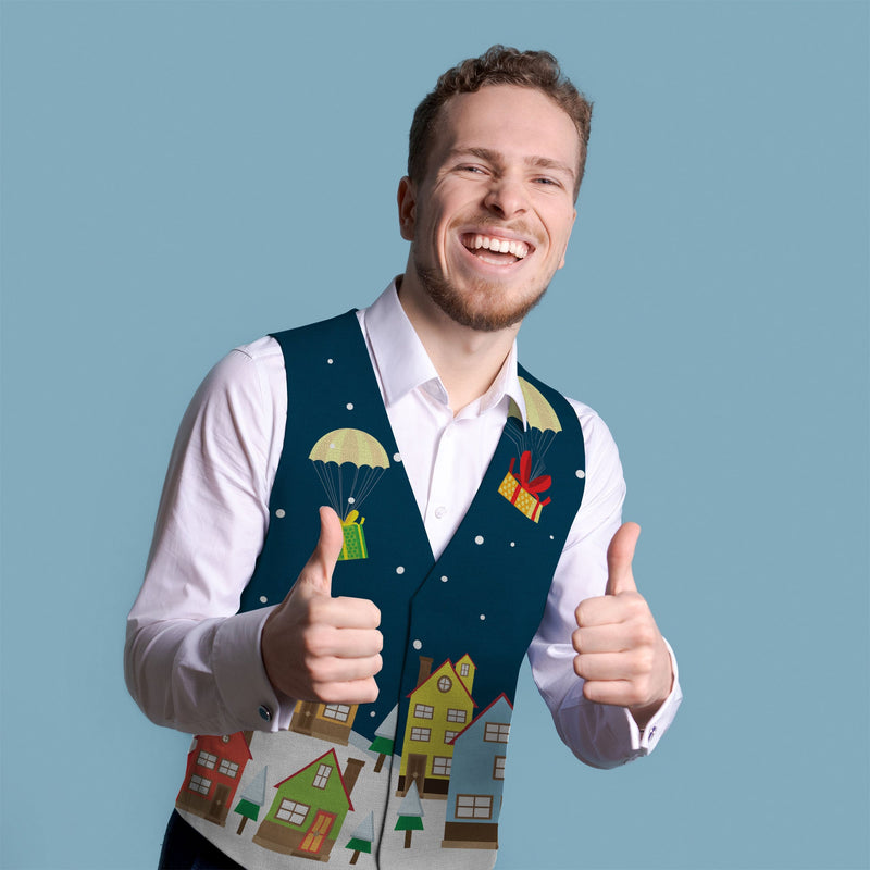Santa Dropping Presents - Novelty Costume Fancy Dress Waistcoat ( 4 sizes available ), side angle