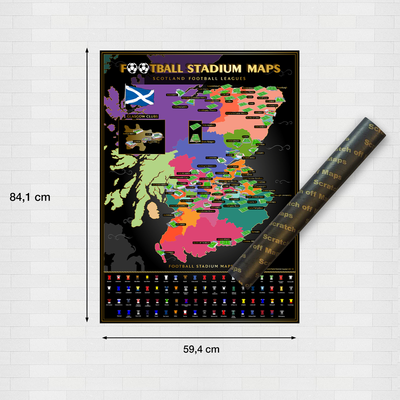 Scotland Football Stadium Scratch-Off Map, in display