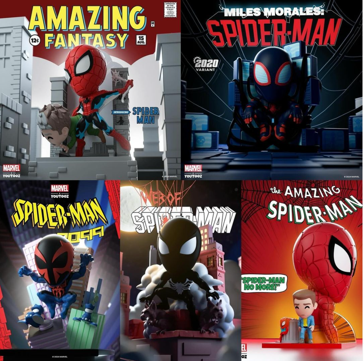Youtooz Marvel Spider Man Vinyl Figures (5) Complete Collection