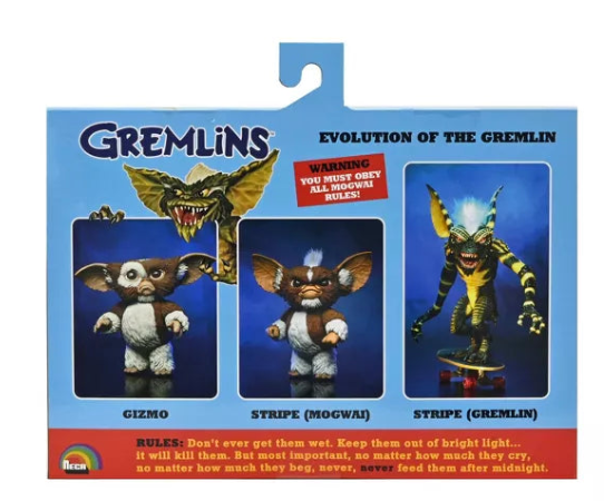 Gremlins Evolution Of The Gremlin 7 Scale 30th Anniversary 3-Pack Box Set, in display