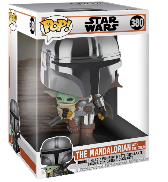 Star Wars The Mandalorian with Chrome Armour Carrying Baby Yoda 10" Pop! Vinyl Figure
