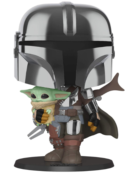Star Wars The Mandalorian with Chrome Armour Carrying Baby Yoda 10 Pop! Vinyl Figure, alternate view