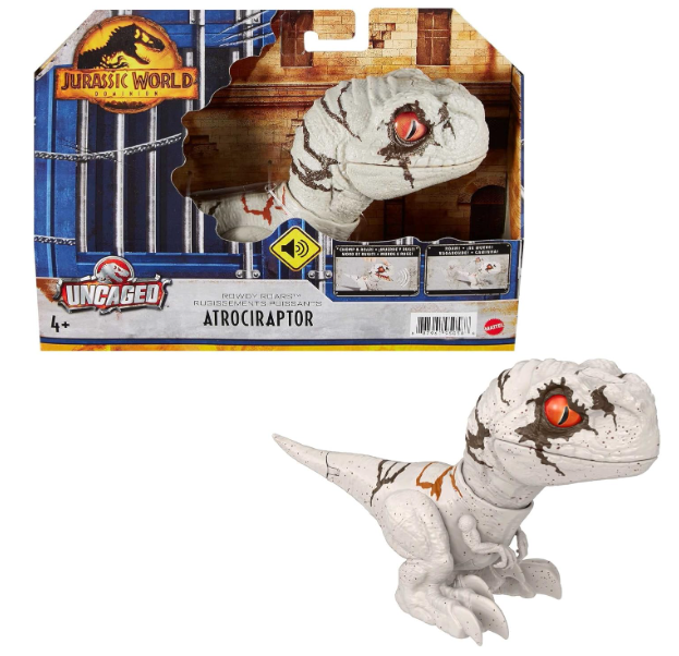 Jurassic World Dominion Uncaged Rowdy Roars Atrociraptor, size reference