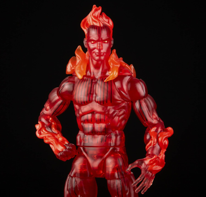 Hasbro Marvel Legends Series Retro Fantastic Four The Human Torch Action Figure, packaging shot