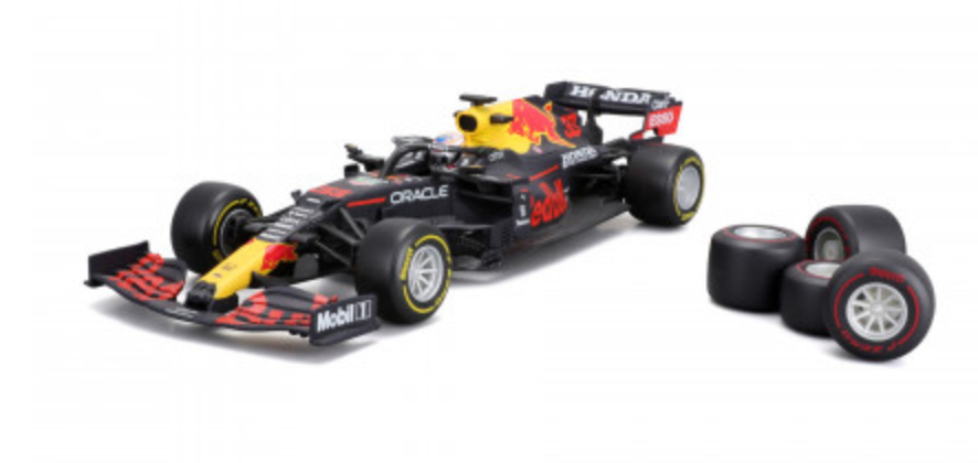 Formula 1 Red Bull Racing RB16B Max Verstappen Official Pit Stop Playset 1:24 Scale Car with Tyre Changing