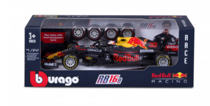 Formula 1 Red Bull Racing RB16B Max Verstappen Official Pit Stop Playset 1:24 Scale Car with Tyre Changing