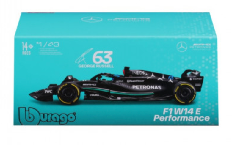 Formula 1 Mercedes-AMG Petronas W14 George Russell Official Diecast 1:43 Scale Model with Helmet